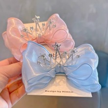 皇冠公主头饰儿童蝴蝶结发饰女童小王冠女孩蓝色发夹冰雪奇缘艾莎
