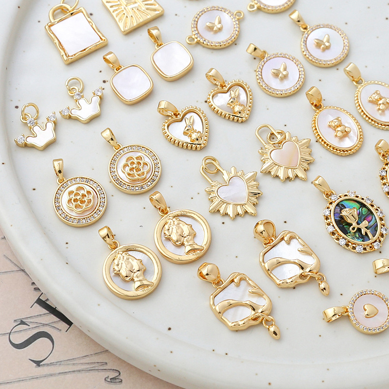 7g Weight Pendant, Earring Findings Jewelry Making Type 18K Gold Plated Plating Material Shell Inlay Material Charms, Bracelets, Necklace, Jewelry Accessories Classification 1 Piece Quantity 14k gold filled, Copper Material Geometric, Bag, Bear, Rose Pattern Plating, Inlay Design Retro Style 1 Piece 14k Gold Filled Copper Shell Geometric Bag Bear Pendant Earring Findings Charms Bracelets Necklace 2