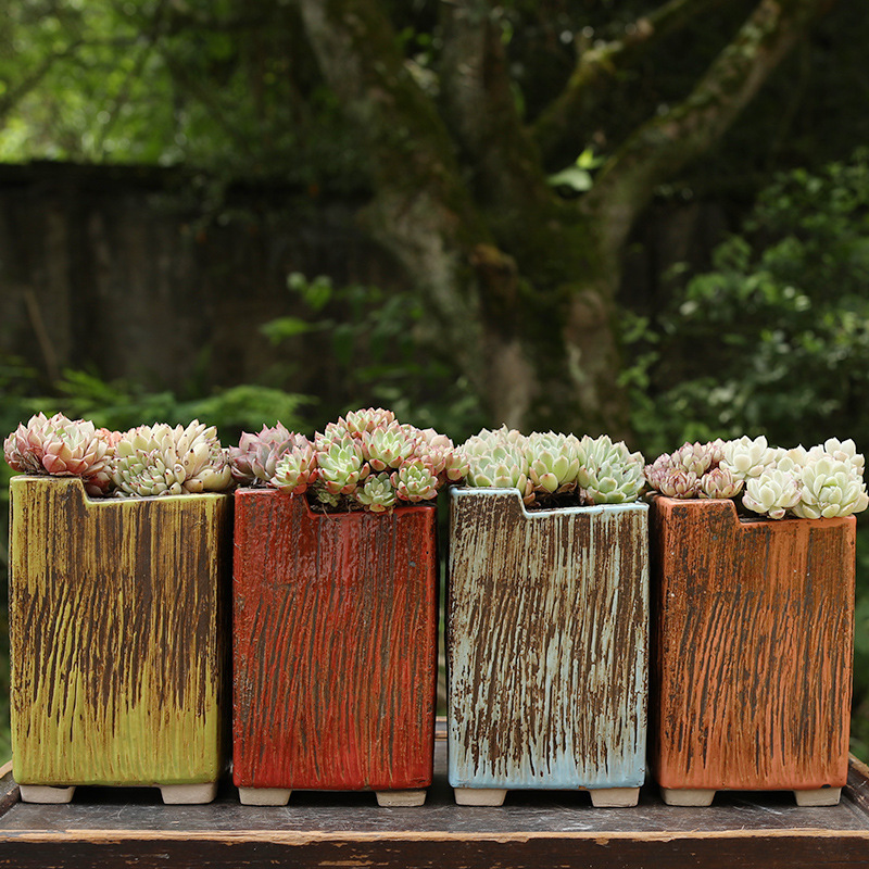 Mage Pot Vintage Old Pile Fleshy Flower Pot Stoneware Breathable Large Mage Creative Personality Green Plant Square Meat Pot