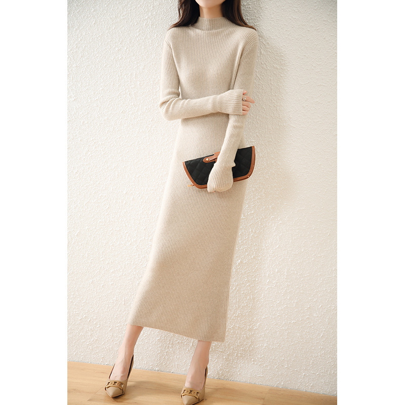 Extra Long Half-Height 100 Wool Skirt All-Wool Dress Women's Autumn and Winter Slim High-Bottom Knitted Over-The-Knee Bottoming Skirt