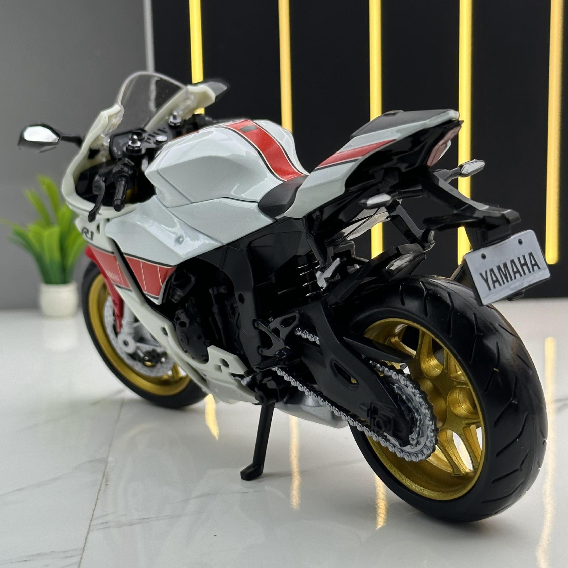 Hacer modelo de coche de aleación 1:12 Yamaha YZF-R1M motocicleta deslizante sin cinturón sonido y luz modelo de coche de juguete