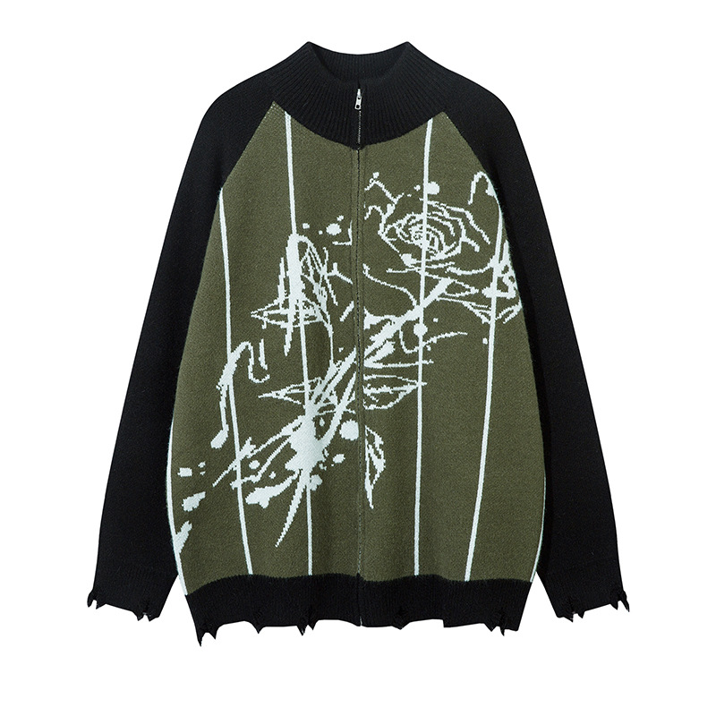 Maglione girocollo largo con cuciture a contrasto di colore alla moda per uomo e donna, nuovo marchio di moda autunnale, stile pigro, maglieria casual_voghion.com