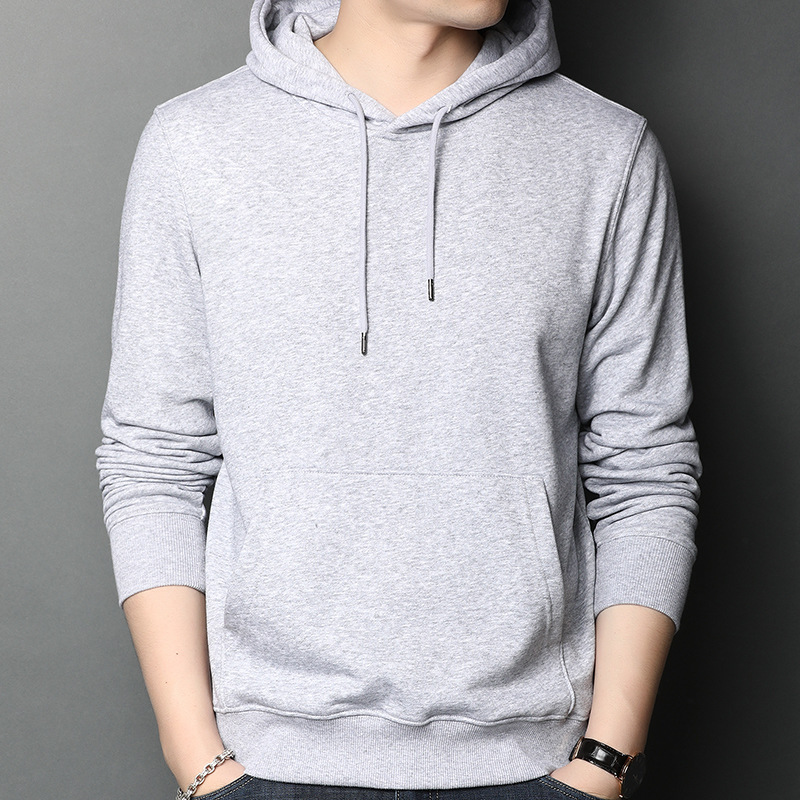 300g heavy shoulder Terry hooded sweater men's spring and autumn new sports casual hoodie solid color sweater men's clothing