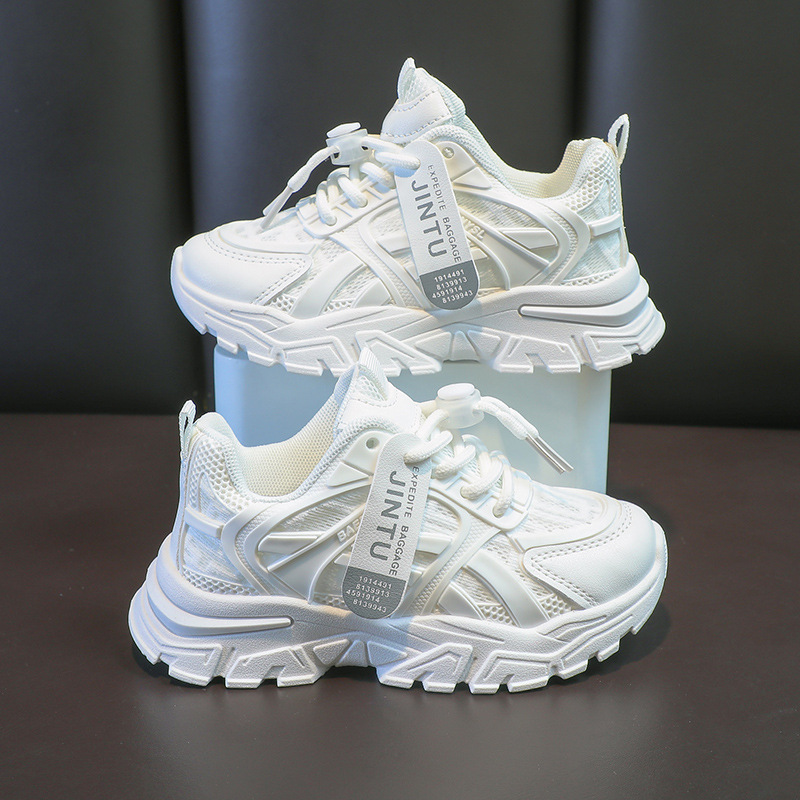 Children's Shoes Girls' sneaker 24 New Breathable Lightweight Children's Mesh Shoes Girl's Father Gradient White Shoes for Large Children