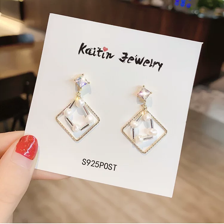 Серебряная игла, серьги, бренд цирконий из жемчуга, образец серебра 925, корейский стиль