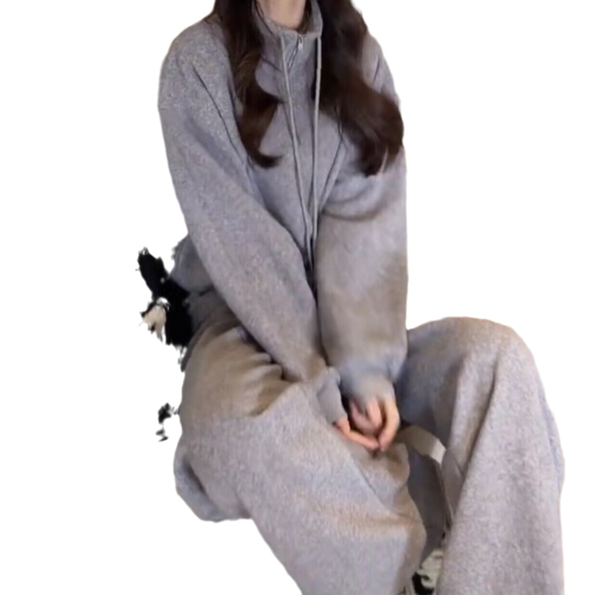 Felpa da donna ActiveGo, stile europeo, autunno inverno, alla moda, casual, pantaloni larghi, foderati in pile, due pezzi sportivi_voghion.com