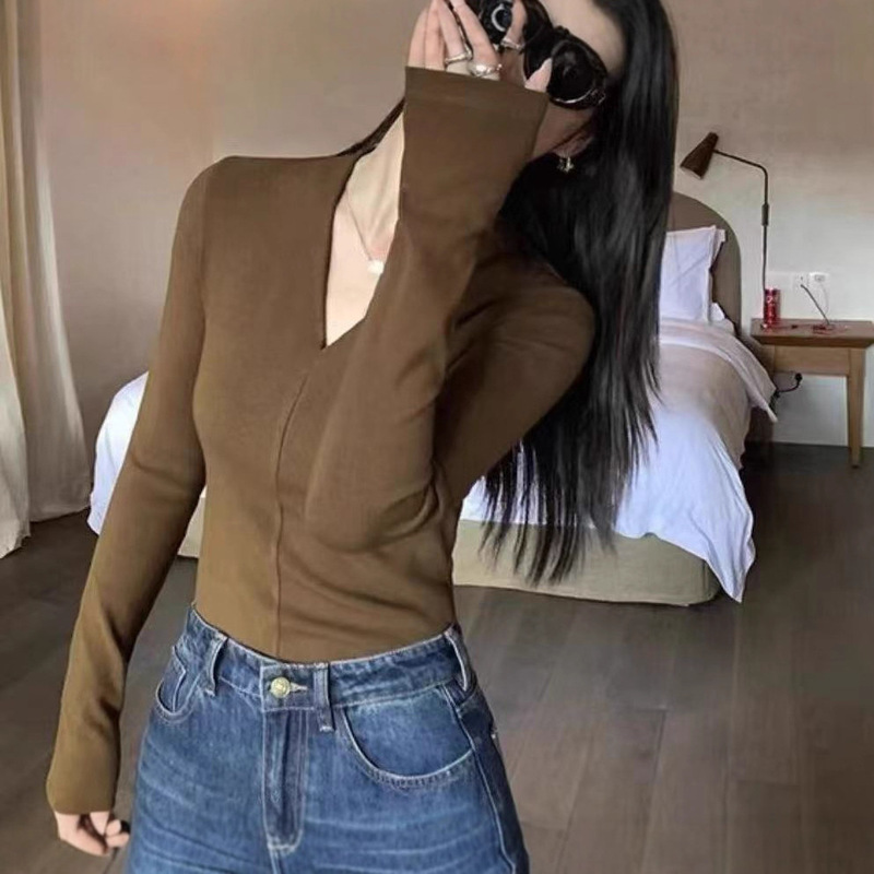 纯色v领针织打底衫女秋冬新款内搭毛衣纯欲修身显瘦百搭长袖上衣|undefined