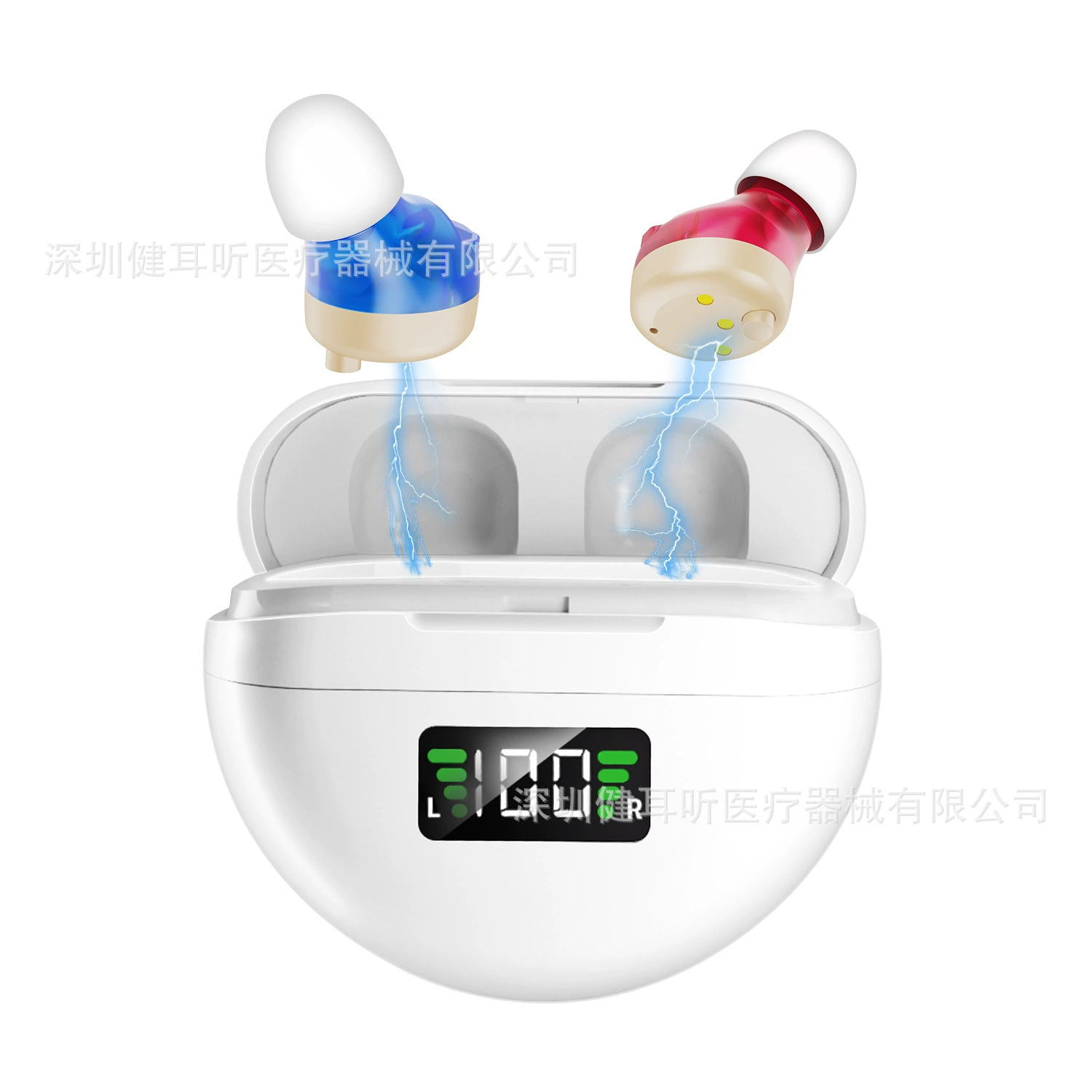 Перезаряжаемый цифровой усилитель звука с шумоподавлением, портативный зарядный кейс, слуховой аппарат с длительным временем автономной работы.