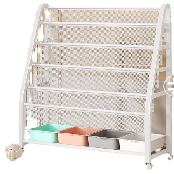 Estante de libros de dibujos para niños área de lectura estante de almacenamiento de juguetes móviles simple estante de almacenamiento de estantes de libros para bebés