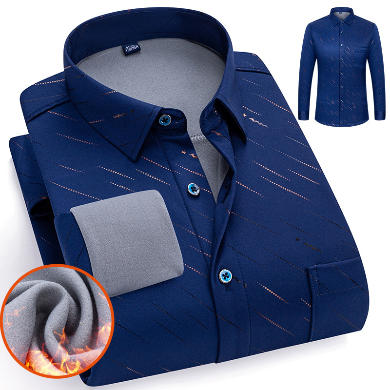[Además de engrosamiento de terciopelo] Camisa cálida bronceada de invierno Cárdigan para hombres de mediana edad y ancianos Camisa suelta informal para hombres