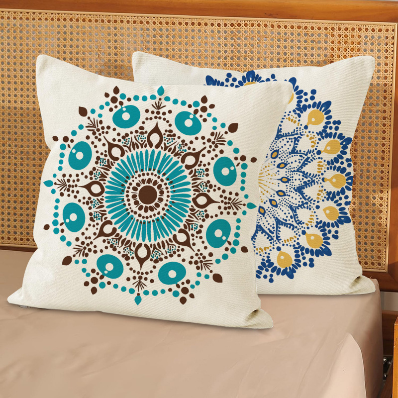Nueva funda de almohada de estilo étnico, estampado de patrón de estilo mandala, funda de almohada para el hogar, funda de cojín de lino transfronterizo