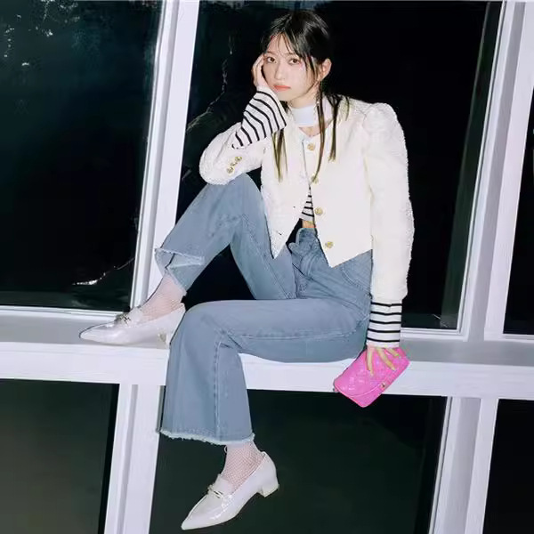 WZFS2303 Early Spring Japanese Sisters Brand New Short Slim-Fit Hollow Hollow Long Sleeve Striped Sweater Top