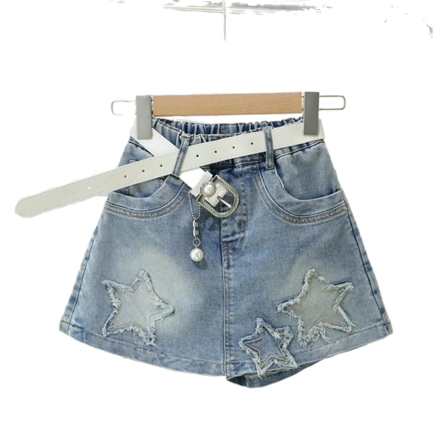 Niña jeans de verano nuevo estilo coreano de moda infantil falso de dos piezas pantalones calientes de estilo extranjero para niños grandes image 5