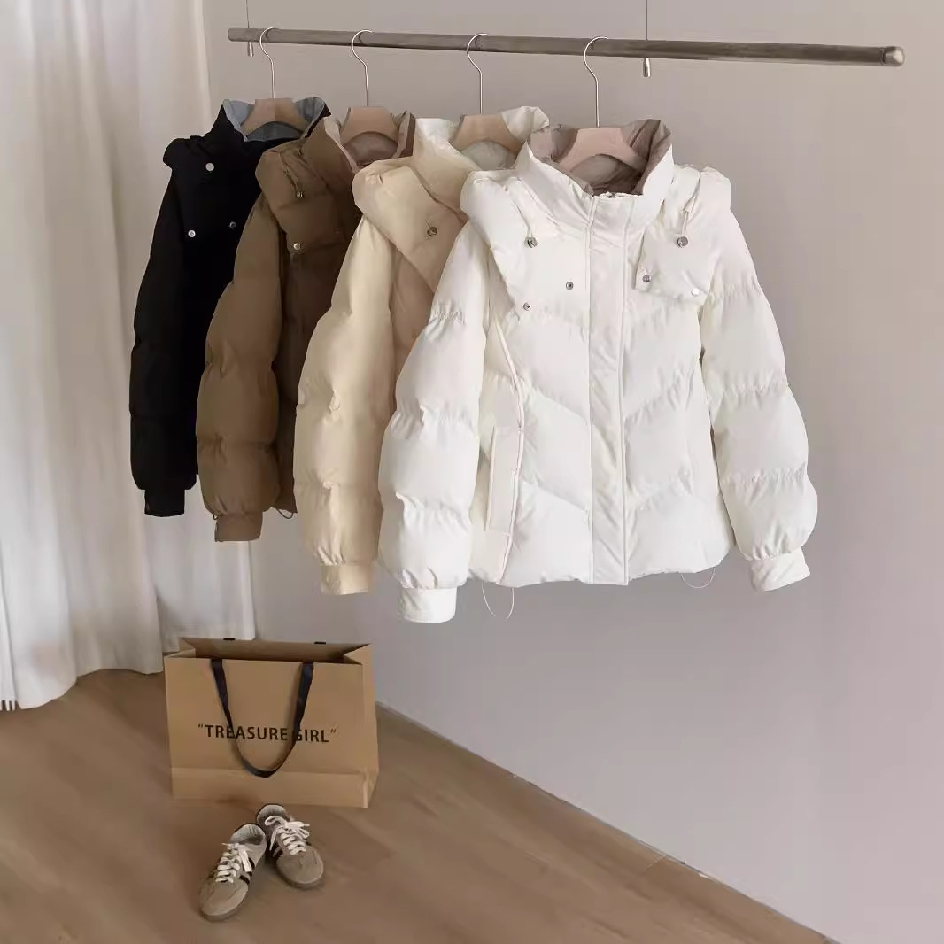 2024 invierno nuevo estilo coreano de pluma de algodón mujer suelta BF sombrero de viento corto de algodón chaqueta de algodón gruesa ropa de pan moda image 4