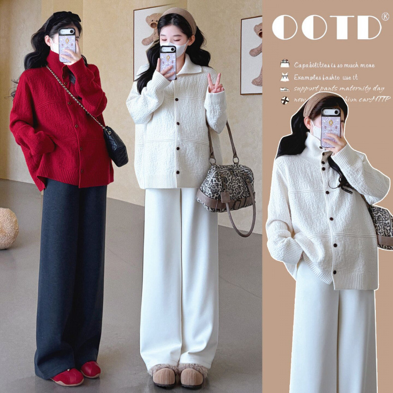 Maternity Outfit for Autumn and Winter: Trendy Fashion for Stylish Moms, New Stylish Design, Covers Pregnancy Belly, Large Collar Sweater and Straight-Leg Pants Two-Piece Set Maternity Outfit for Autumn and Winter: Trendy Fashion for Stylish Moms, New Stylish Design, Covers Pregnancy Belly, Large Collar Sweater and Straight-Leg Pants Two-Piece Set
