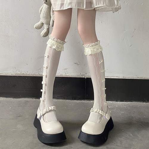 Japanese lace socks lolita summer and autumn thin bow mid-tube jk lace lolita calf socks pure lust style