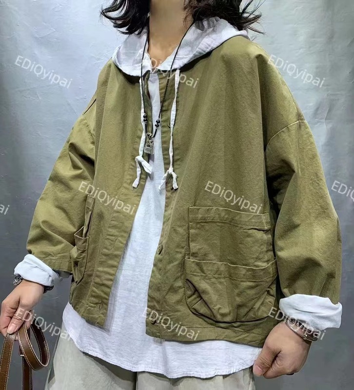 新商品の韓国版のゆったりした洋風の大きいポケットの工装の風のカジュアルなコートの百合の個性の上着の女性|undefined