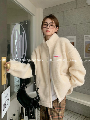 ADER 22 Autumn and winter new pattern Embroidery letter Easy Stand collar thickening Lambswool coat keep warm Sherpa
