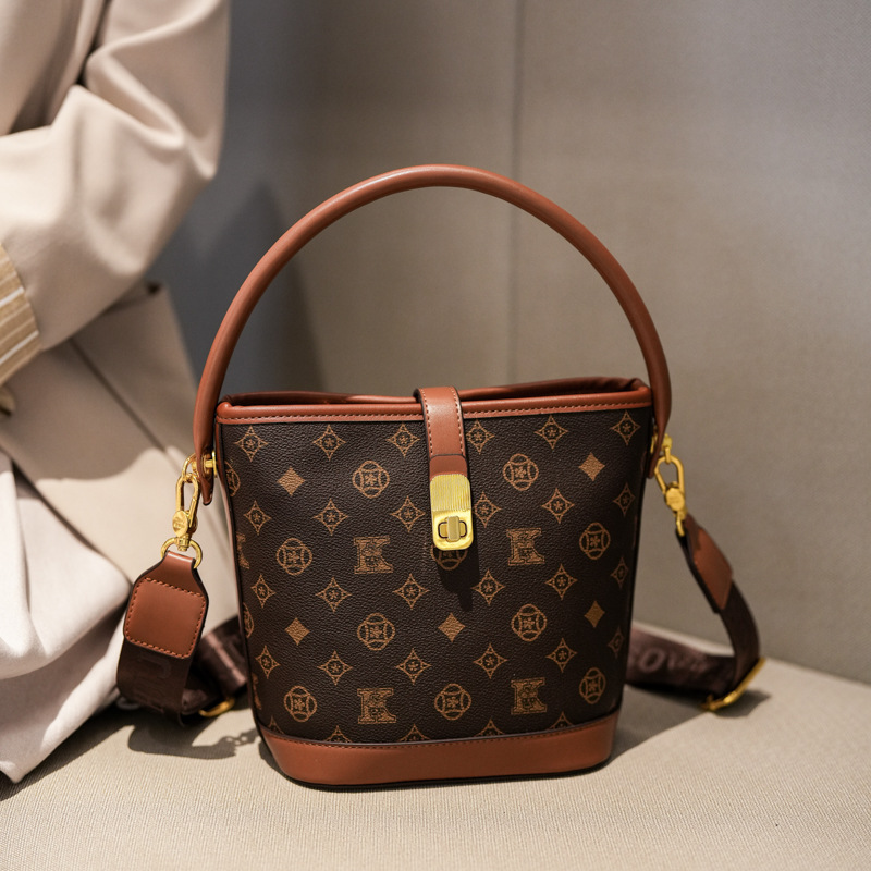Cross-border New Retro Bucket Old Printed Handbag Fashion Timeless Classic Portable Shoulder Crossbody Bag