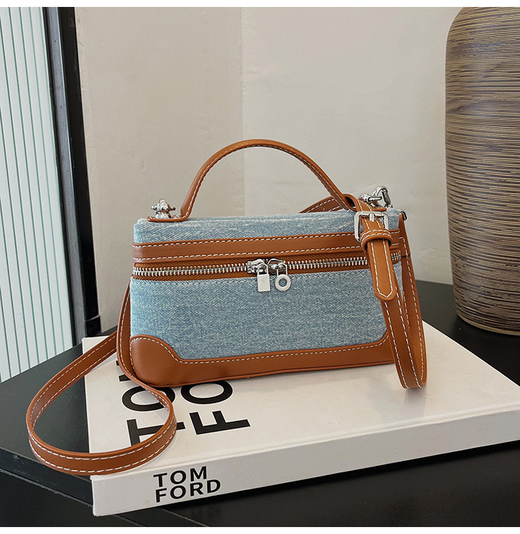 Jean color combinado bolso de mano pequeño bolso cuadrado mujer 2025 nuevo estilo transfronterizo retro moda ocio mochila de hombro