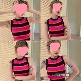 欧美风条纹针织背心吊带女2026新款纯欲内搭外穿短款高腰打底上衣