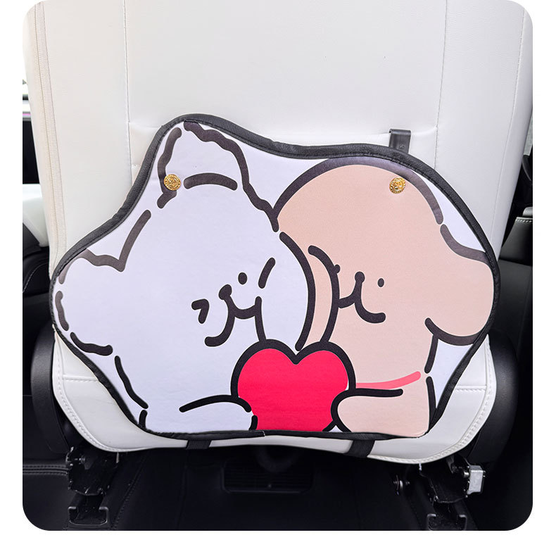 Line Puppy Style Cartoon Cute Car Seat Back Anti-Kick Pad Simple and Comfortable Storage Bag Anti-Kick Pad Anti-Dirty Pad