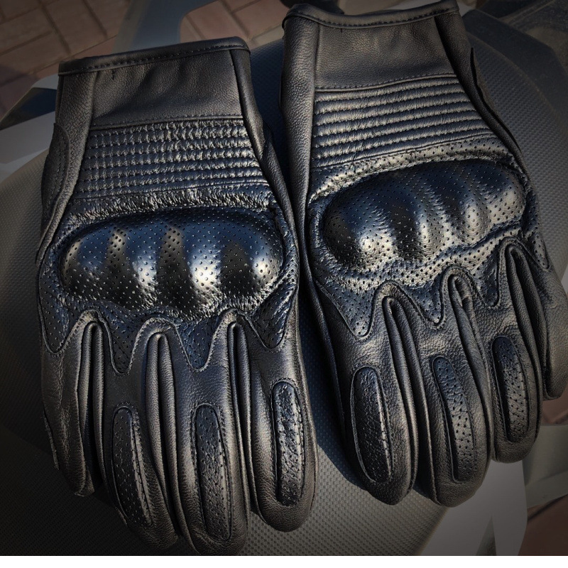 Guantes de cuero de motocicleta hombres y mujeres montando Harley piel de cabra motocicleta Caballero montando guantes de cuero de dedo completo transfronterizo