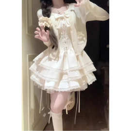 开春新款法式甜美独特超好看开衫外套蓬蓬连衣裙显瘦两件套
