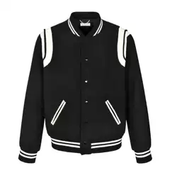 Correct Version YS 25FW Autumn/Winter New Classic Leather-Trim Black and White Bomber Collar Jacket Amazon Cross-Border