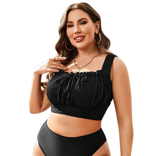 2025 European and American solid color strapless plus-size swimsuit top women's beach vacation fashionable swimwear for plump ladies