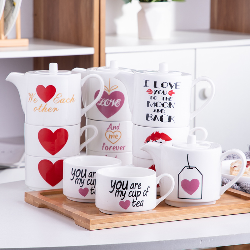 Pareja creativa taza de agua de cerámica flor tetera traje taza de café una olla dos tazas se puede utilizar como logotipo regalo
