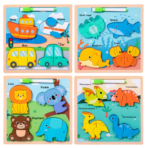 Cross-border CECPC certified 2-3-6 year old baby enlightenment early education three-dimensional puzzle drawing board building block puzzle wooden toy
