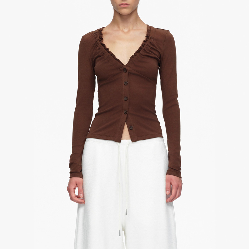 In Stock 2025 Autumn/Winter American Style Spicy Girl V-Neck Long-Sleeve T-Shirt Top for Women with Lace Versatile Stretchy Slim-Fit Cardigan