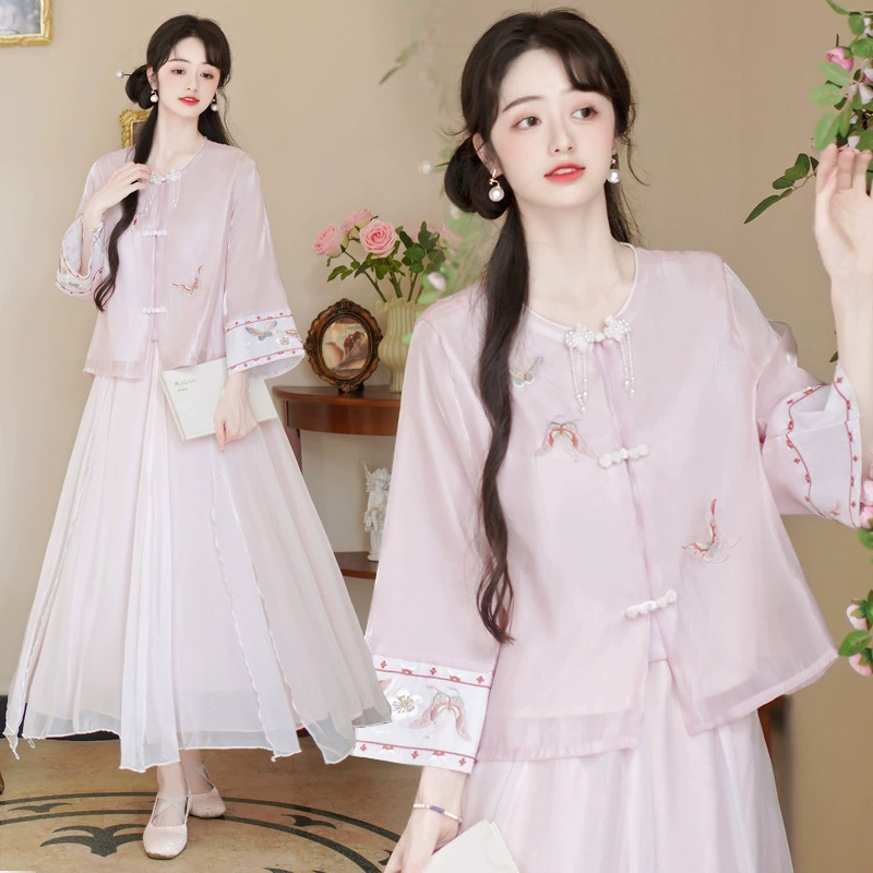 2025 новый китайский стиль вышитый танг топ юбка бюстная юбка из двух частей сказочный ретро китайский костюм костюм