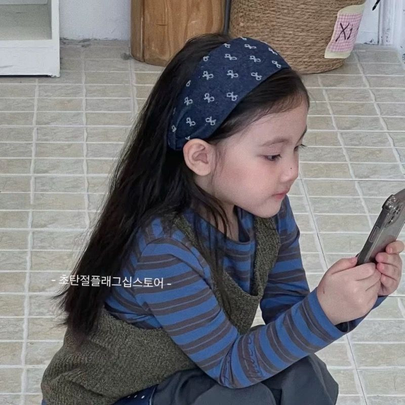 2025 Denim Fabric Wide-Brimmed Children's Headband Girls' Headband Little Girl's Hair Accessory That Doesn'T Squeeze the Head Bowknot