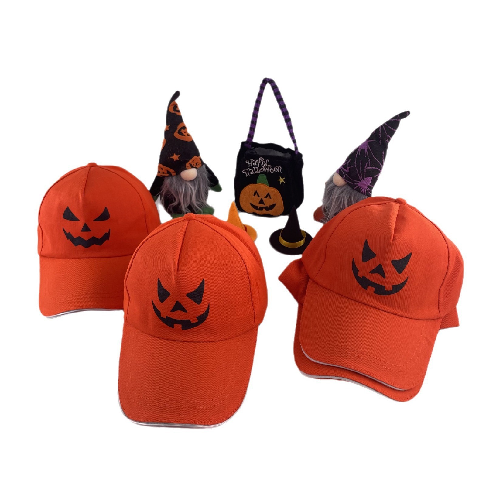 Fiesta de Halloween accesorios luminosos de perlas ilusión LED sombrero vaquero calabaza dientes de aluminio sombrero de béisbol LED luminoso color amarillo