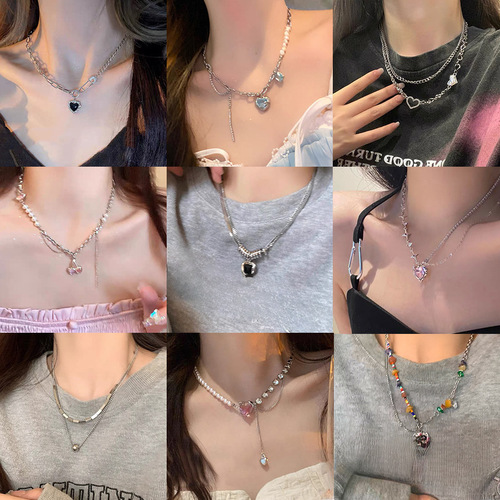 Sweet and Cool Style Layered Necklace, Elegant Women's Versatile Splicing Hot Girl Hip-Hop Clavicle Chain