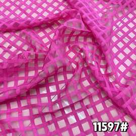 新款玫红色欧根纱格子面料 薄款春夏女装连衣裙 服饰面料 现货