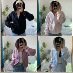 skims卡戴珊粉色休闲运动服外套时尚慵懒风拉链连帽薄绒外套卫衣