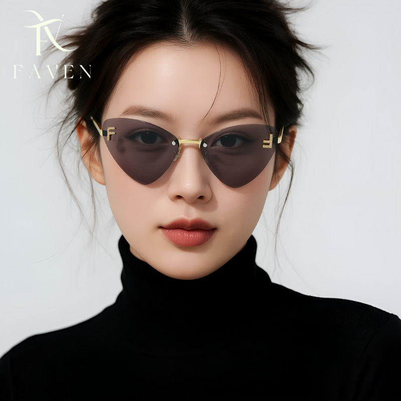 25 New Cross-Border High-End Trendy Ins Frameless Triangular Cat-Eye Women's Letter F Sunglasses Sunglasses