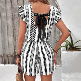 2025新品亚马逊独立站热卖eBay跨境印花泡泡袖宽松连衣裙女装连体