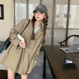 实拍2023设计感小众新中式西装外套女秋季宽松休闲盘扣女士西服潮