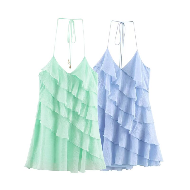 PB&ZA Women's Clothing 2026 Summer New European and American Style Layered Decorative Halter Neck Short Dress 8235487