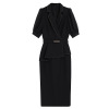 Zhili purple dress suit collar commuting temperament 2021 new summer dress French belt waist over Knee Skirt