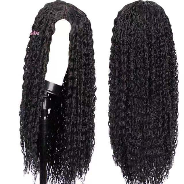 Peluca europea y americana de las mujeres de pelo largo y rizado ventas directas de fábrica Africana pequeño volumen negro mullido fibra química cubierta de la cabeza del pelo