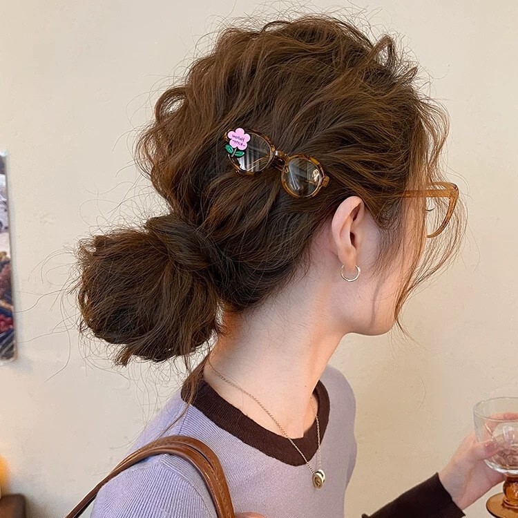 Korean Style New Summer Floral Smiley Face Glasses Duckbill Hair Clip Niche Design Fashionable Bangs Clip Hair Accessory with Texture Korean Style New Summer Floral Smiley Face Glasses Duckbill Hair Clip Niche Design Fashionable Bangs Clip Hair Accessory with Texture