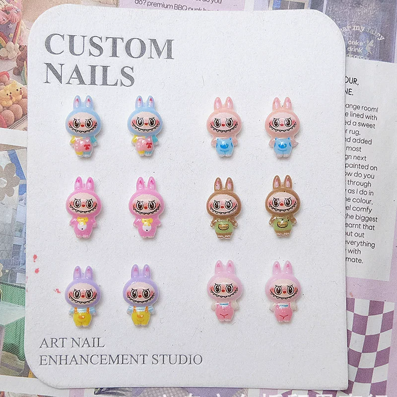 Милые мультяшные украшения для ногтей Labubu, светящиеся смоляные стерео игрушки, сюрприз-пакет, украшения для чехлов для телефонов, аксессуары для творчества