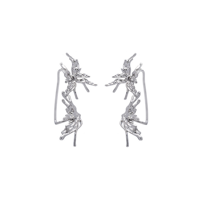 Metal líquido mariposa oreja hueso clip hembra ins nicho diseño estilo frío pendientes europeos y americanos de moda de alta frío