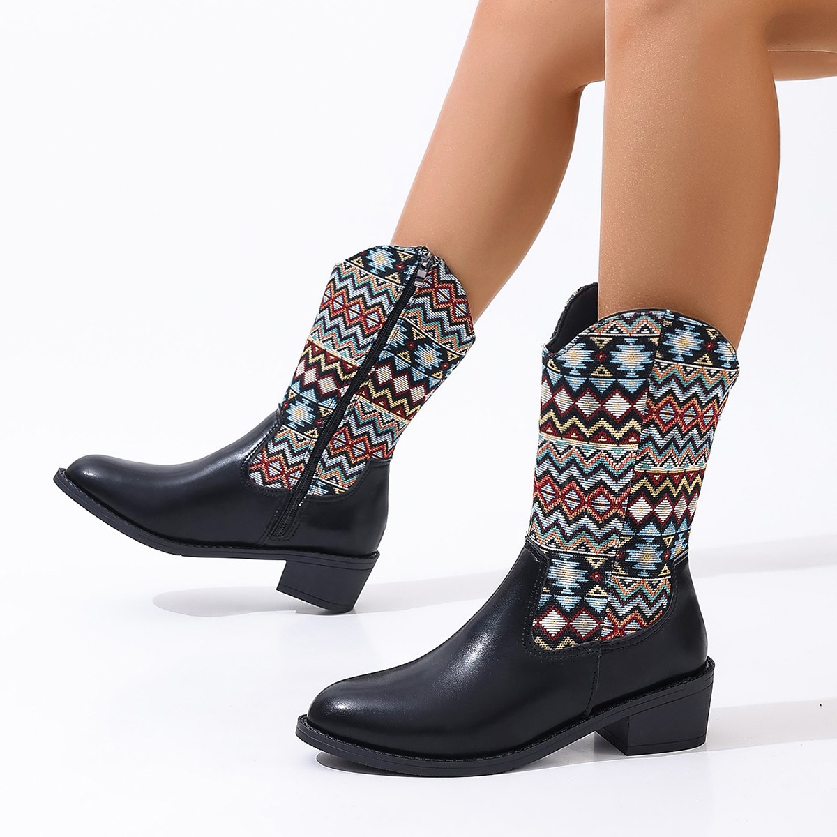 Women's Shoes large size ethnic style mid calf boots _voghion.com