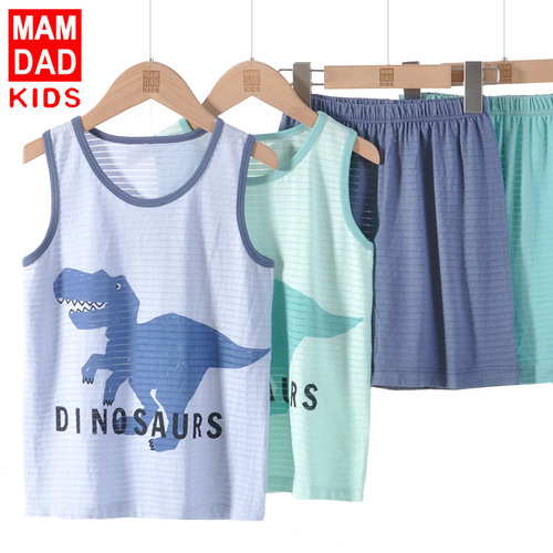 Children's suit summer thin bamboo cotton breathable girls' vest shorts two-piece set  new children's clothing